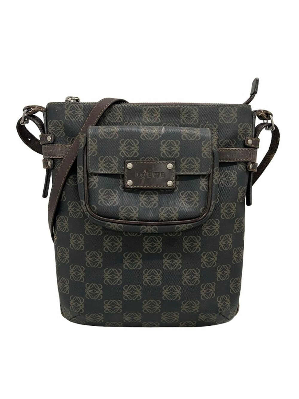 Loewe Shoulder Bag Anagram Pattern Black Beige Dark Brown Leather
